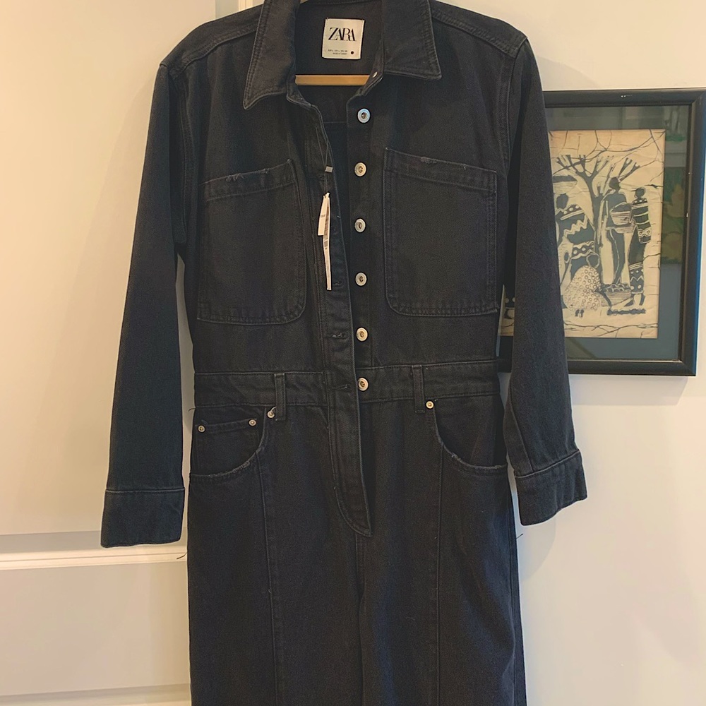 Zara Black denim jumpsuit. Never worn but so cute!